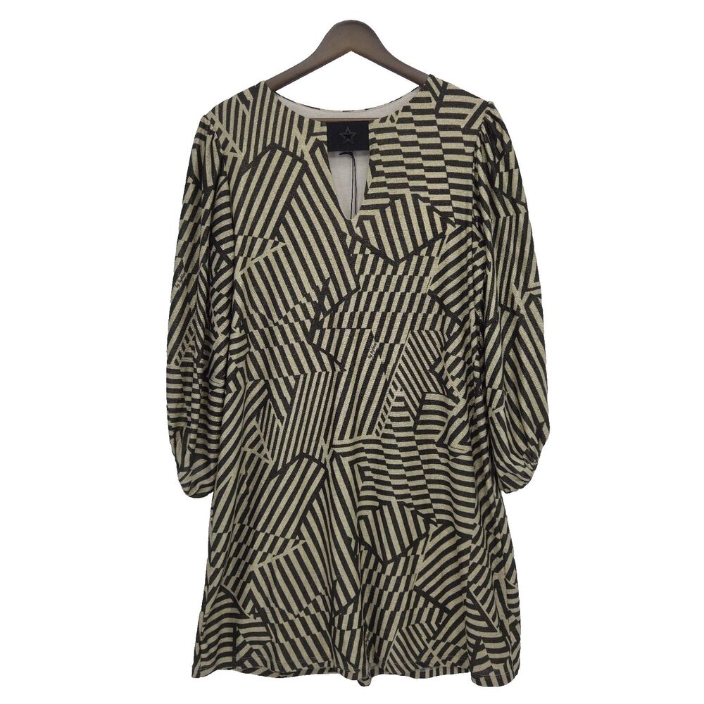 New Byblos Jersey T3 Lurex Star Striped Shimmer Dress Gold Black  IT 42 US Small